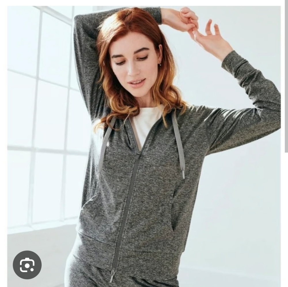 Quince Flowknit Active Wear Full Zip Hoodie SZ L Black NWOT